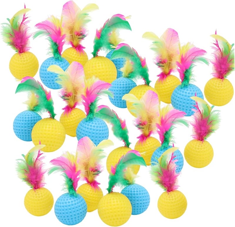 24PCS Colorful Cat Ball Toys with Feathers Interactive Plastic Golf Balls for Indoor Cats - Image 1